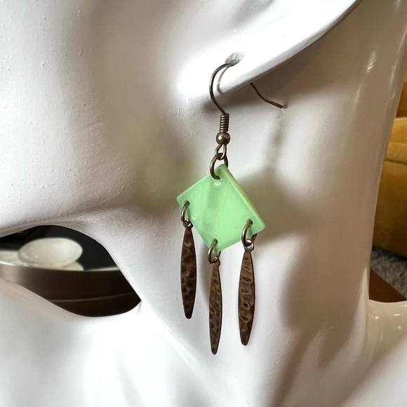 Artisan Green Dangle Earrings - Picture 1 of 8